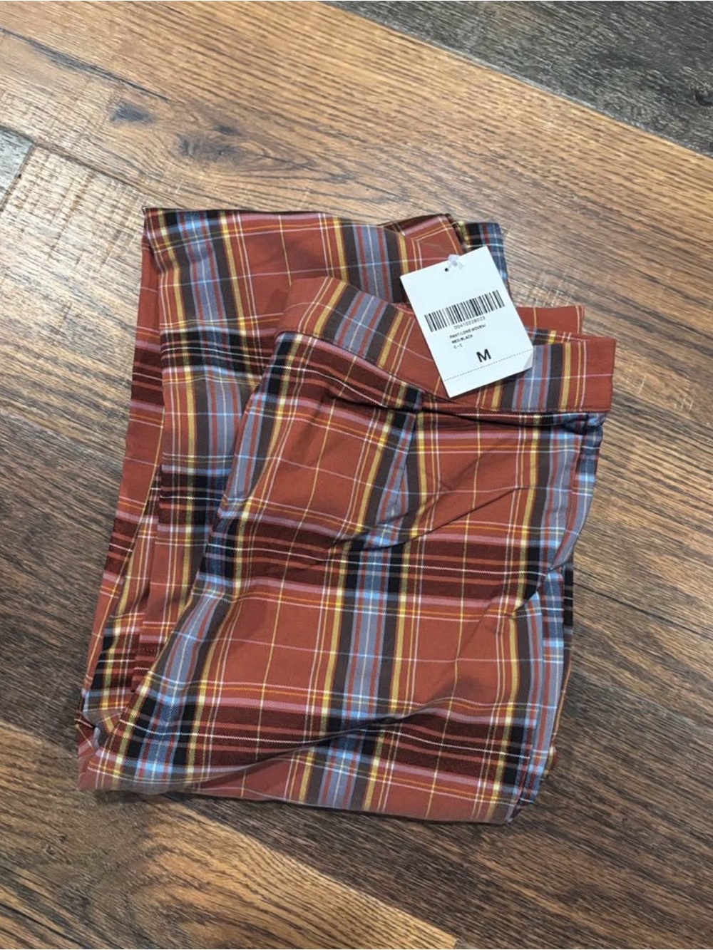 Forever 21 Womens Rust Plaid Pants with Blue and Yellow Stripes